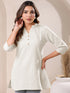 Janasya Women's Off White Cotton Solid A-line Top